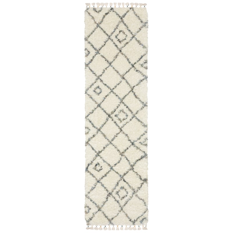 Style Haven Aire Diamond Lattice Ivory/ Multi Shag Tassel Fringe Area Rug. - 2' 3" x 7' 6" - Runner