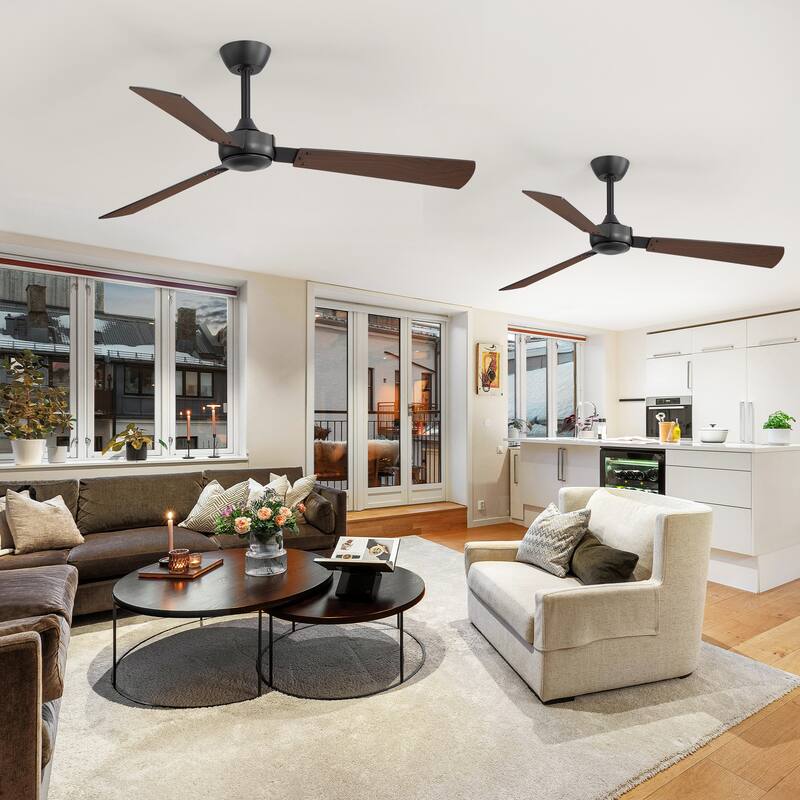 2 Set 52-inch Reversible 3-Blade Ceiling Fan No Light with Remote