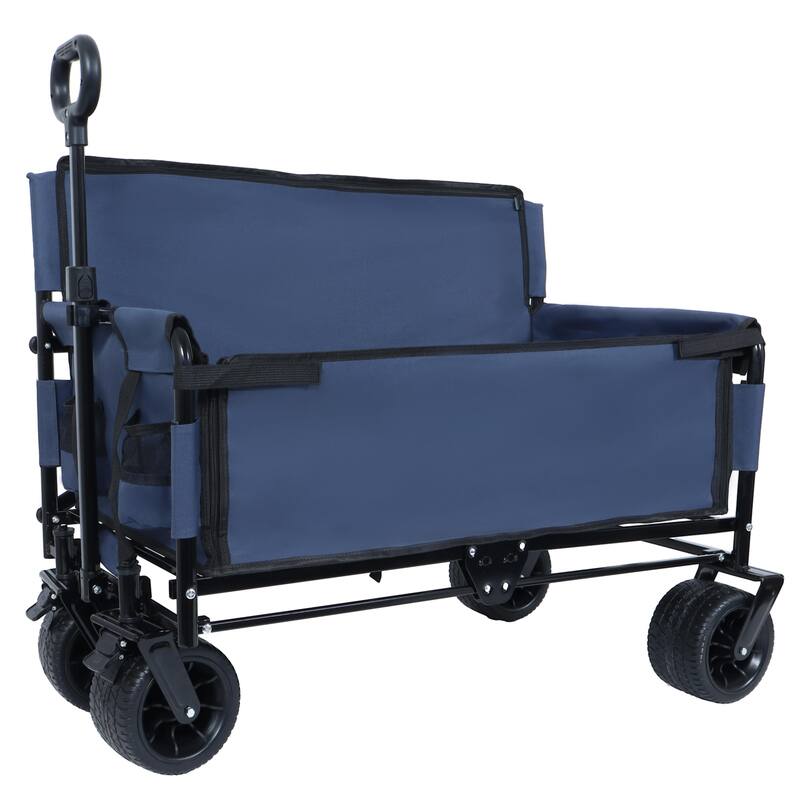3-in-1 Convertible Folding Wagon with Bench Seat & Storage - 500lb Heavy-Duty, 180L All-Terrain Cart
