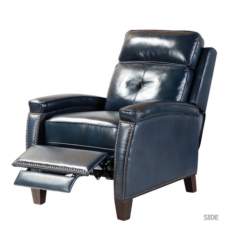 Gaspar Mid-Century Modern Genuine Leather Pushback Recliner with Wood legs Set of 2 by HULALA HOME