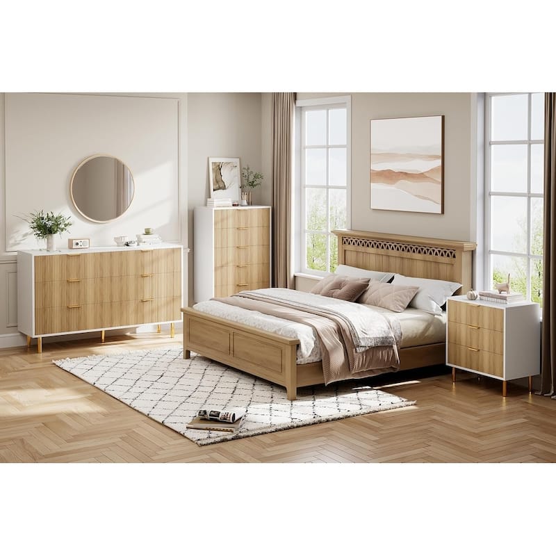 5 Drawer Dresser for Bedroom with Gold Handles, Modern Wooden Chest of Drawers