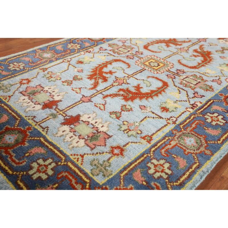Light Blue Oushak Oriental Accent Rug Hand-Knotted Wool Carpet - 3'0" X 4'11"