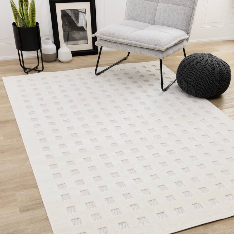 Oslo Collection - Carved Small Squares Checkered Area Rug - 7'10'' x 10'6''