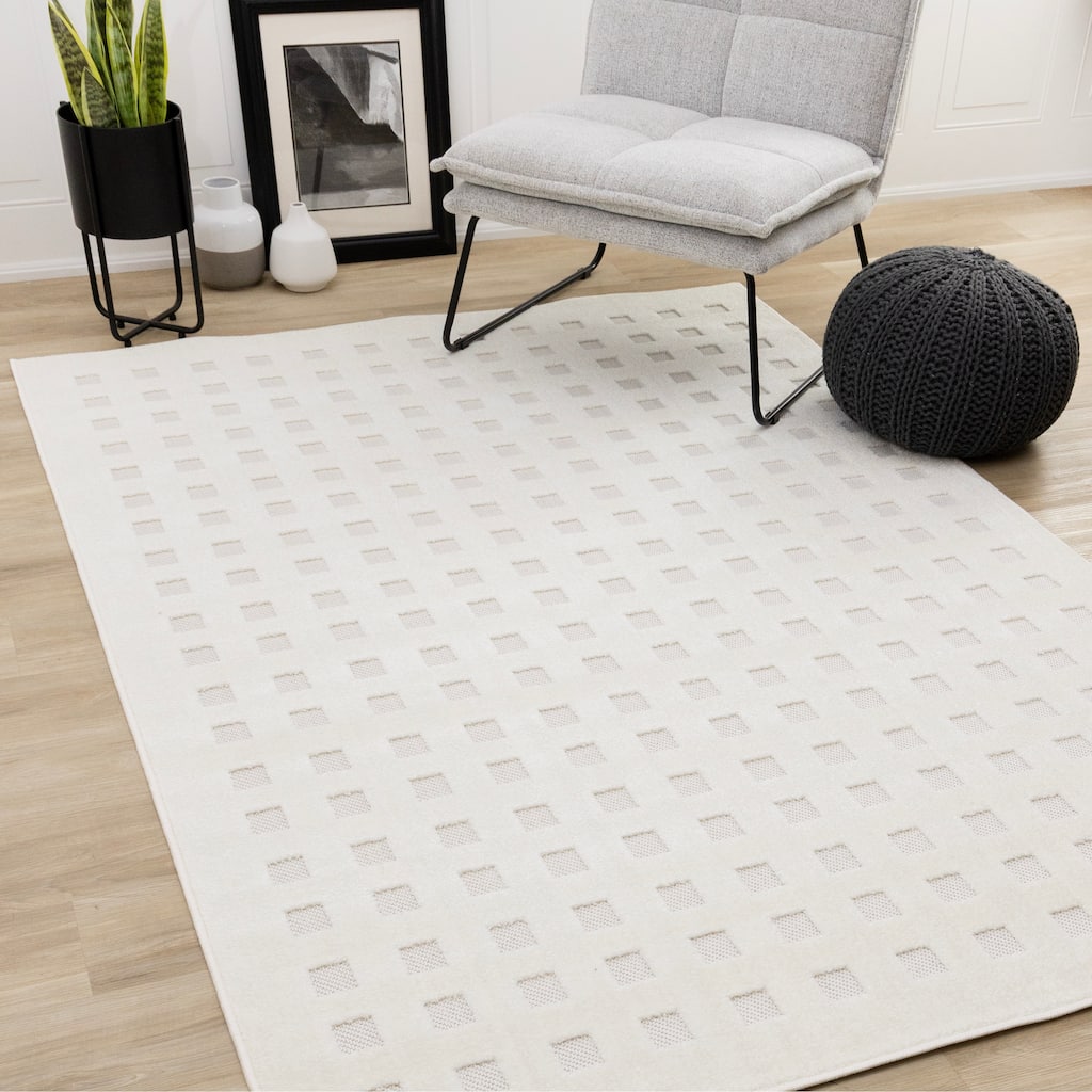 Oslo Collection - Carved Small Squares Checkered Area Rug