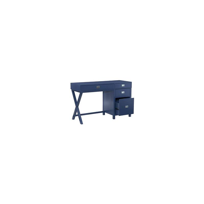 Storage Desk - Navy Blue 48" Desk with File Cabinet - Campaign Style Office Desk