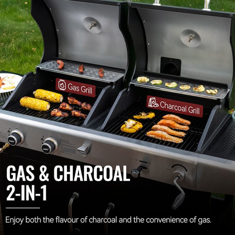 Royal Gourmet 2-Burner Gas and Charcoal Combo Grill with Cover, black