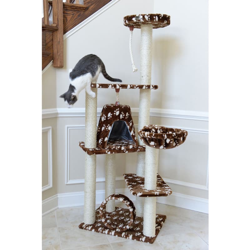 Real Wood Cat Tree Hammock Bed With Natural Sisal Post for Cats