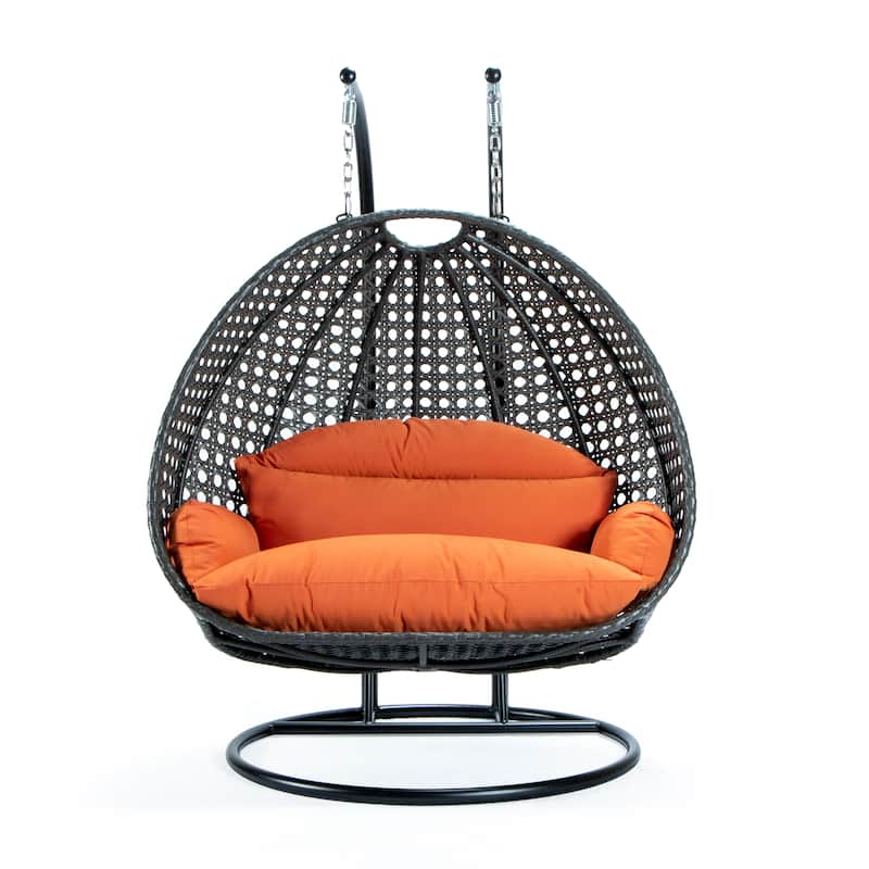 LeisureMod Wicker Hanging 2 person Egg Swing Chair - Dark Orange - 27"Dx57"Wx78"H
