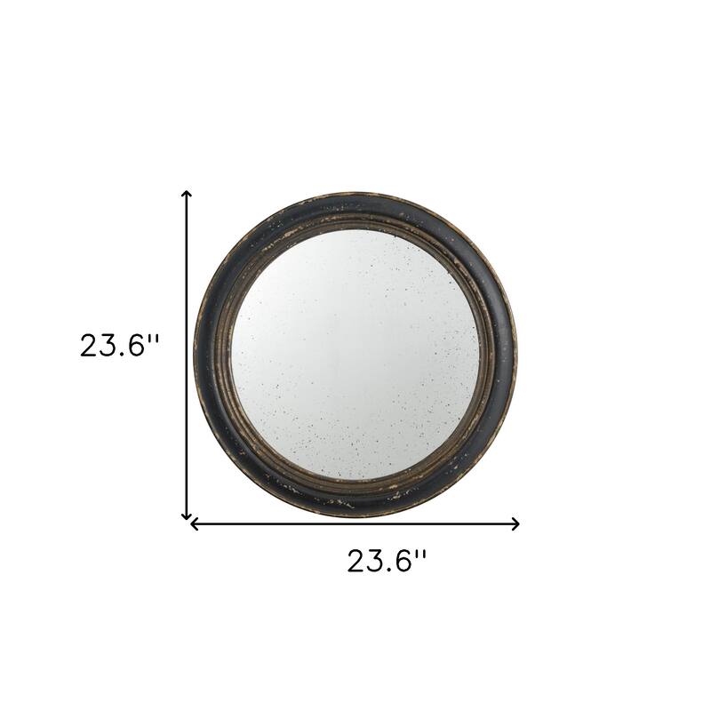 HomeRoots 24" Dark Brown Distressed Wood Round Framed Accent Mirror - 23.6' X '23.6' X '0.8