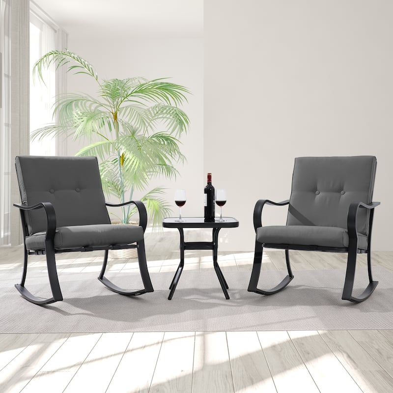 Bonosuki Outdoor 3-piece Rocking Chair Patio Bistro Set with Side Table - Grey
