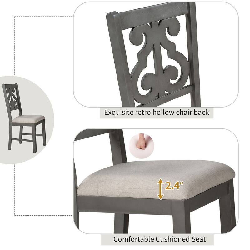Round Dining Table Set for 4 - 42" Round Dining Table and 4 Decorative Back Upholstered Chairs