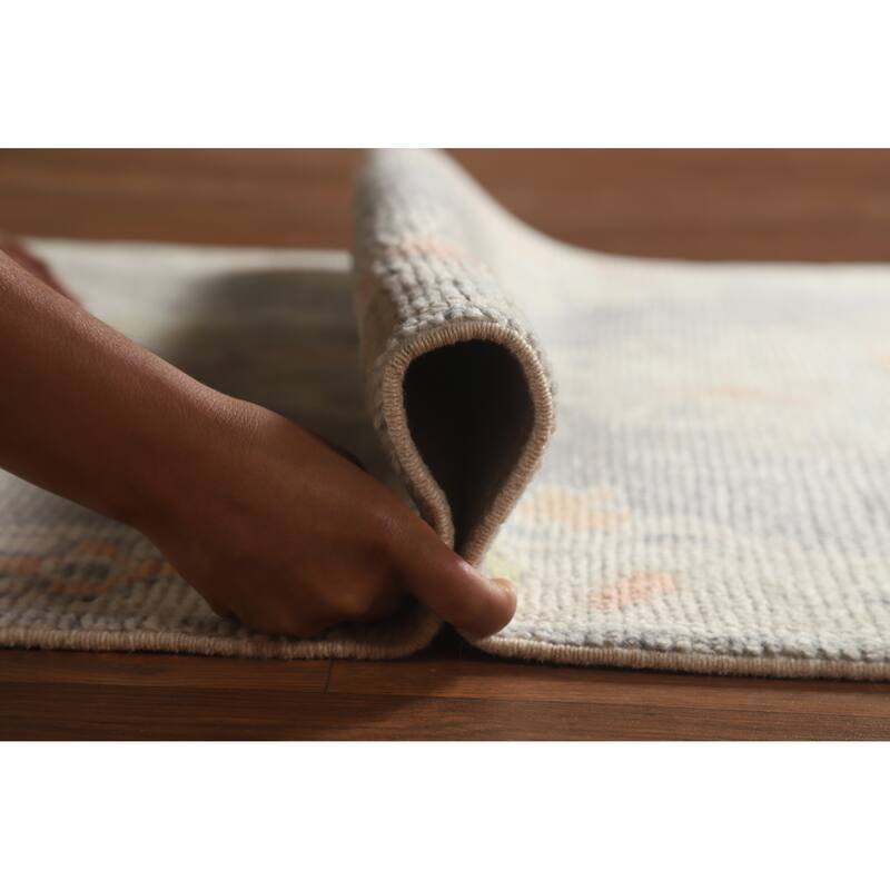 Hand Knotted Oriental 100% Wool Carpet Transitional Geometric Greys & Charcoal Oushak Runner Rug - 8' 4'' X 3' 1''