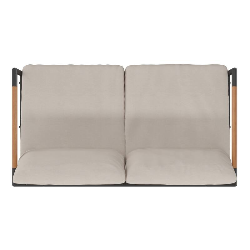 Aluminum Frame Loveseat with Teak Arm Accents and Plush Cushions