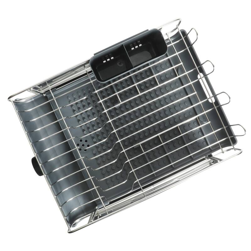 Kenmore Loxdell Expandable Full Size Rust Resistant Dish Rack with Drain Board and Flatware Caddy
