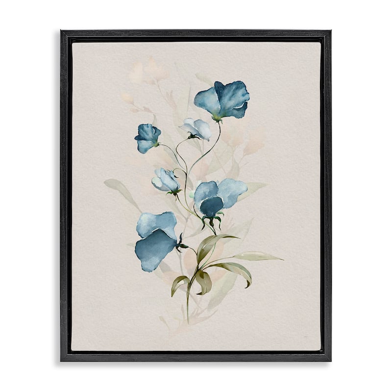 Stupell Blue Herb & Blossom Framed Floater Canvas Wall Art Design By Susan Jill - 17 x 21 - Black