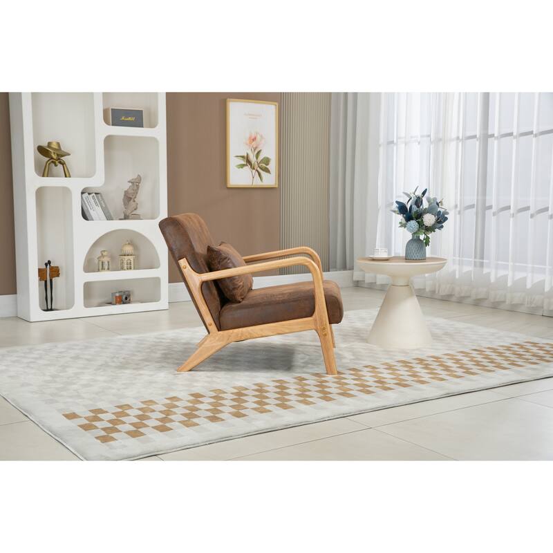 Upholstered Accent Chair with Lumbar Pillow, Living Room Chairs with Solid Wood Frame, Lounge Reading Armchair