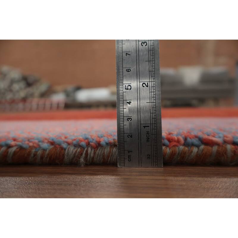 Hand Knotted Oriental 100% Wool Carpet Modern Geometric Oranges & Rust Gabbeh Area Rug - 9' 8'' X 6' 5''