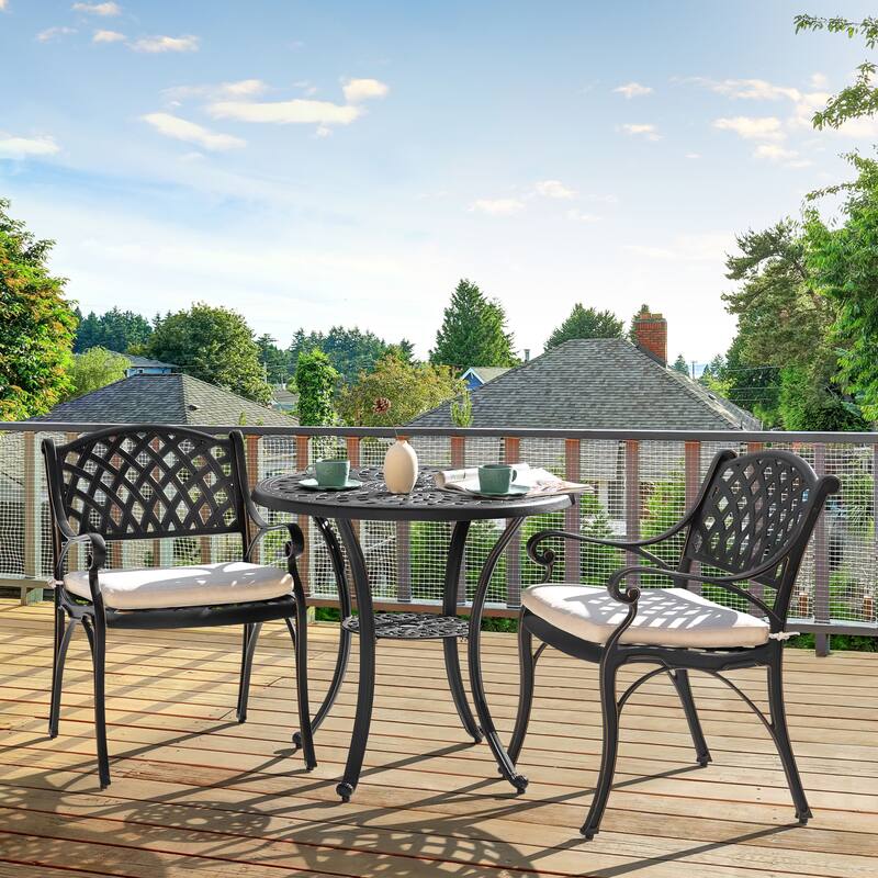 Outdoor 2-Person Cast Aluminum Bistro Set with Umbrella Hole