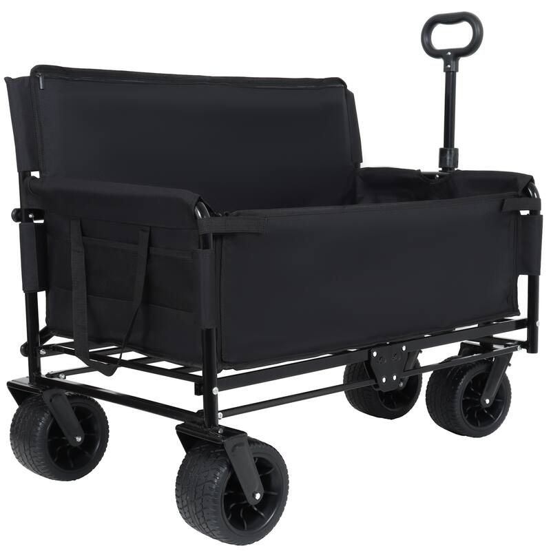 3-in-1 Convertible Folding Wagon with Bench Seat & Storage - 500lb Heavy-Duty, 180L All-Terrain Cart, Black