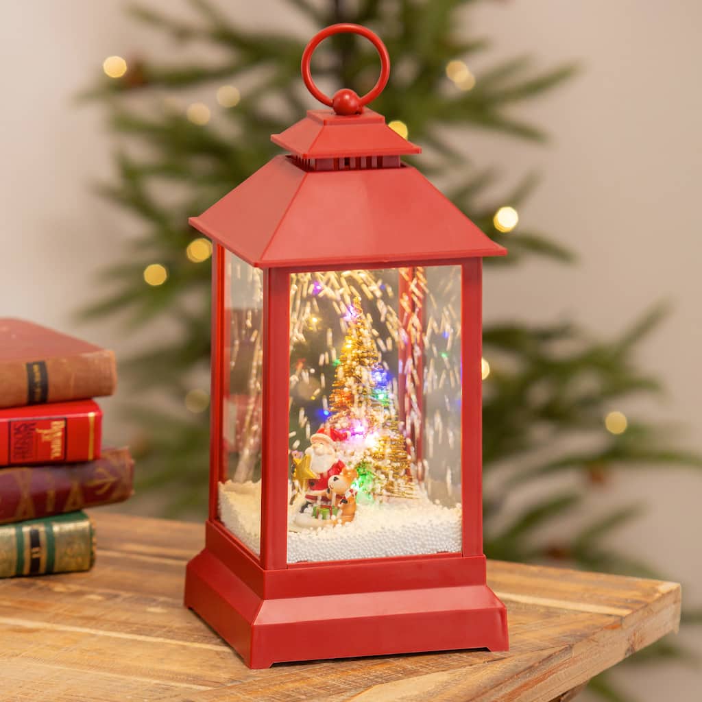 12" LED Lantern with Rotating Christmas Scene, Faux Snow, and Music