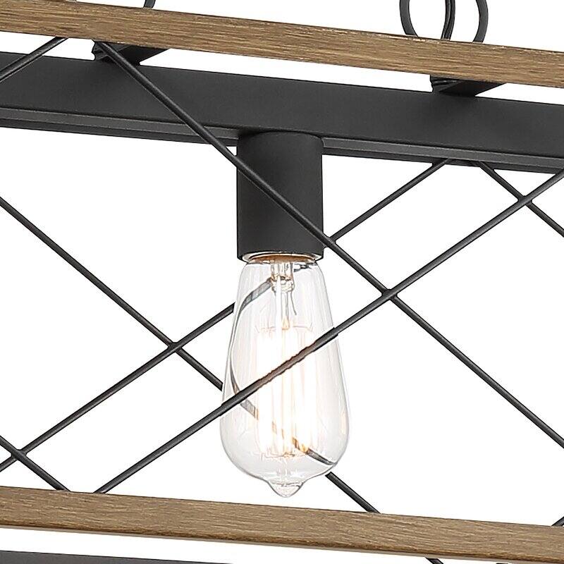 Kiro 5-light Farmhouse Linear Chandelier Faux Wood Dining Lighting with UL Certified - 36''