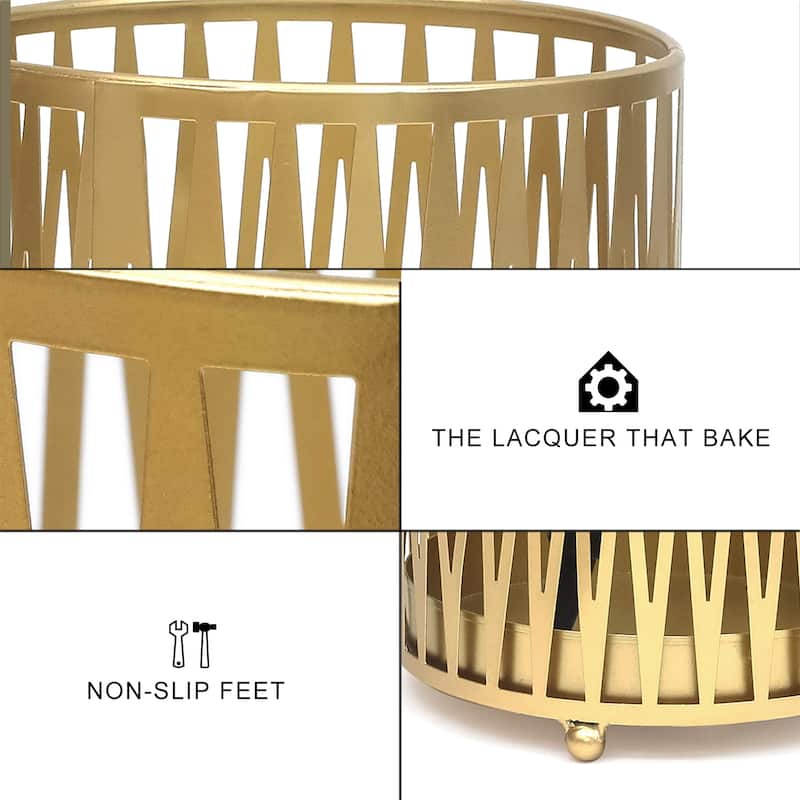 ADECO Stand Gold / Black Round RackMetal Umbrella Cane Walk Stick Drip Tray - 9. 2"x9. 2"x19"