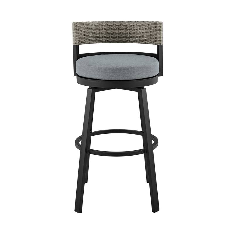 Encinitas Black Aluminum and Gray Wicker Outdoor Patio Bar or Counter Height Swivel Stool