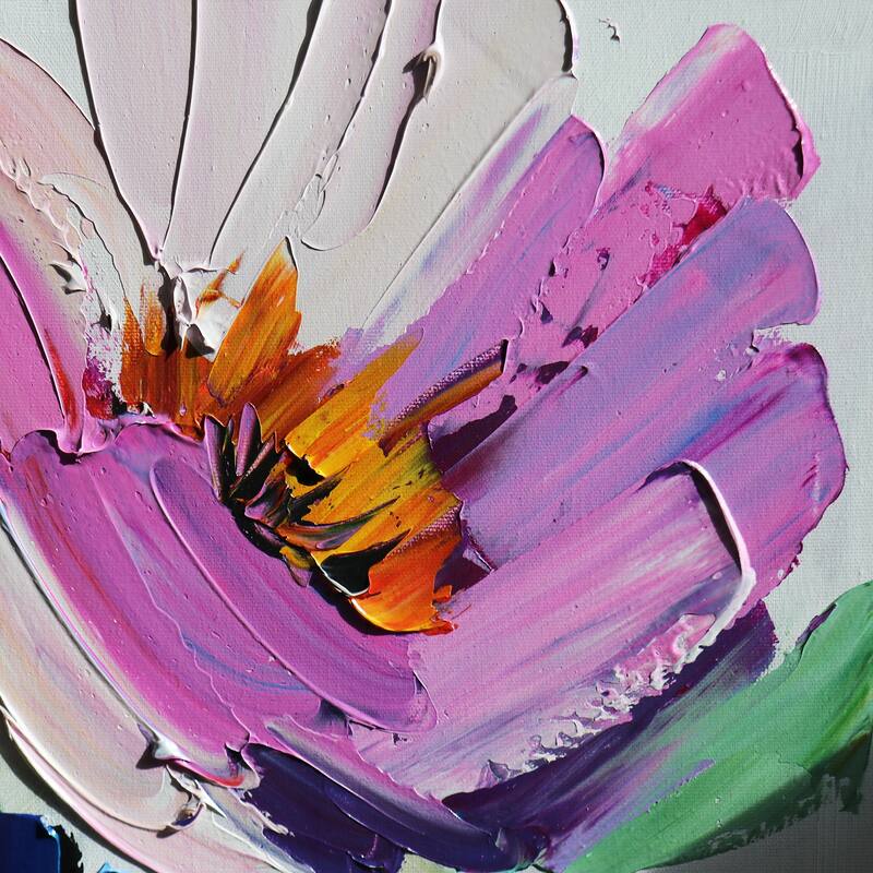 Pasargad Home Petals Hand-Painted Floral Oil Painting on White Canvas