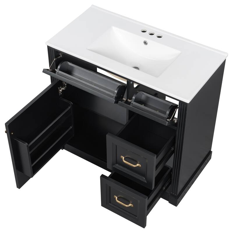 Roomfitters 36" Bathroom Vanity with Sink, Solid Wood Frame, 4 Drawers & Soft-Close Door with Storage Rack