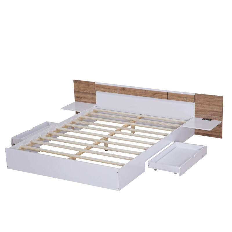 Queen Size Concise Low-Profile Platform Bed Frame with USB Charging