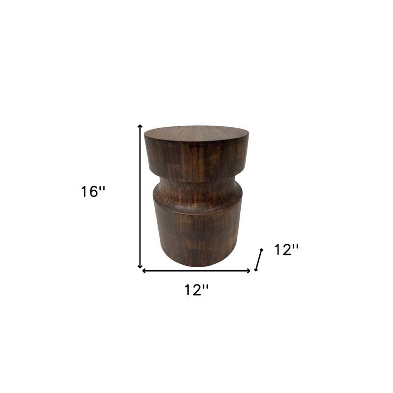 HomeRoots 16" Brown Solid Wood Drum End Table - 12