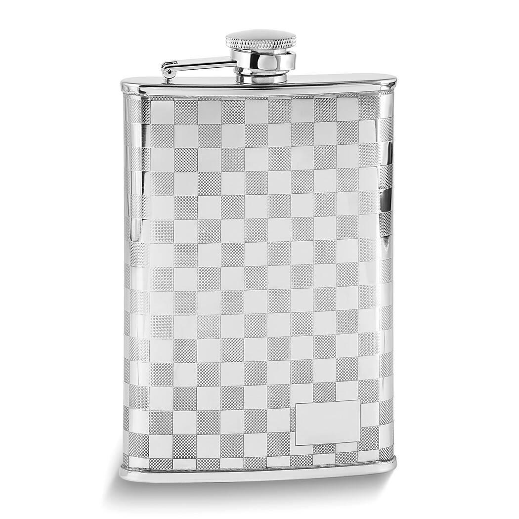 Curata Polished Stainless Steel Checkerboard 8 Ounce Flask with Funnel