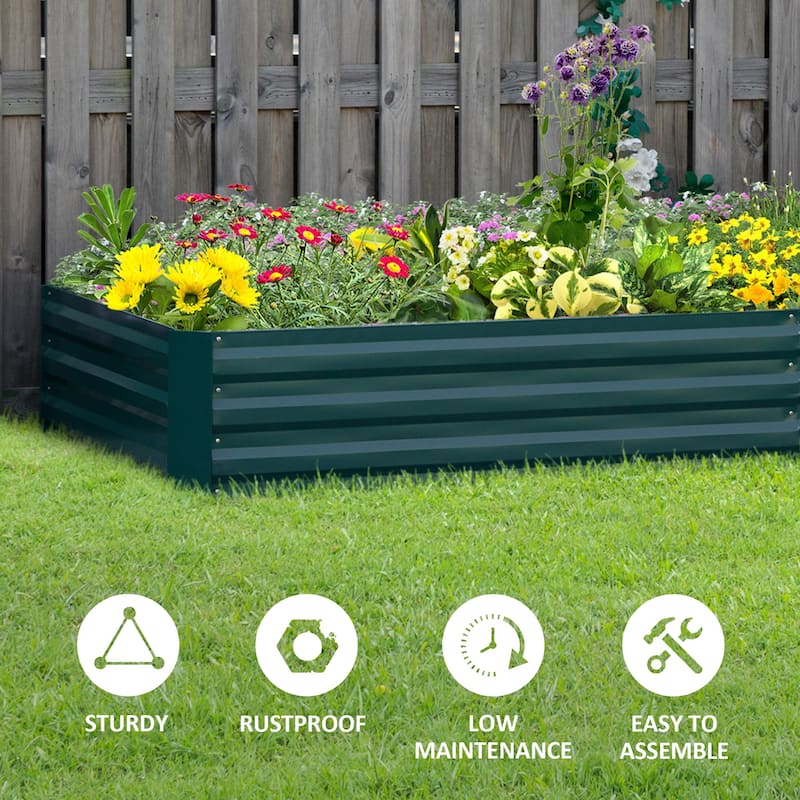 Outsunny 95" x 36" x 12" Galvanized Raised Garden Bed, Metal Elevated Planter Box, Easy DIY and Cleaning for Growing Flowers