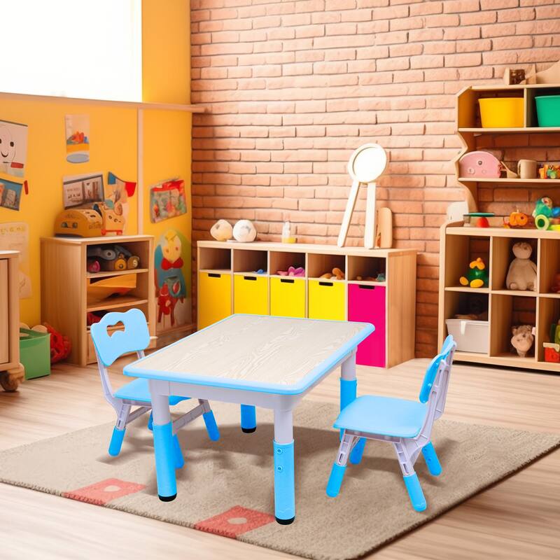 YUKOOL Kids Study Table and Chairs Set - Adjustable Height and Stylish Design