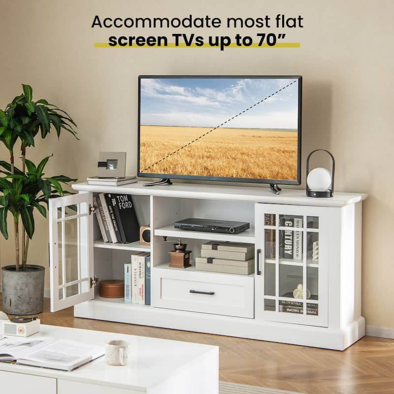 Gymax Farmhouse TV Stand for TVs up to 70'' Media Center w/Glass Doors
