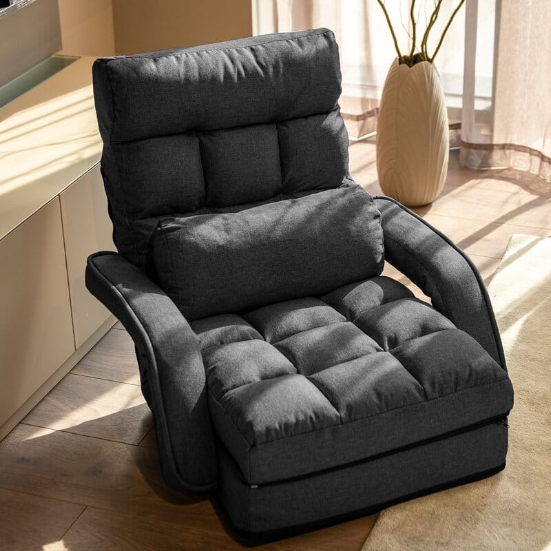 Adjustable 6-Position Floor Chair Folding Lazy Gaming Sofa,Indoor Chaise Lounge Sofa - Charcoal