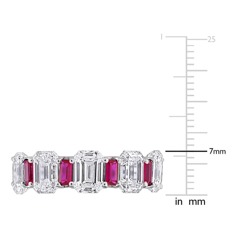 Miadora 5ct TDW Lab-Grown Diamond and 1ct TGW Created Ruby Semi-Eternity Ring in 14k White Gold