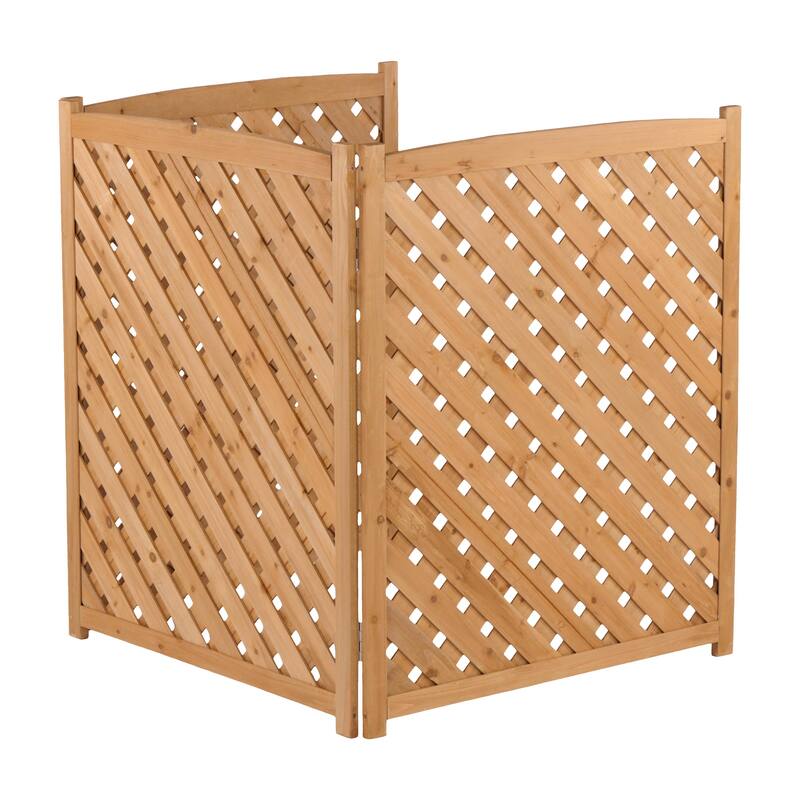 Anmytek Foldable Wooden Lattice Privacy Screen, 3 Panel Solid Natural Wood with Light Brown Finish, Diamond Design for Airflow