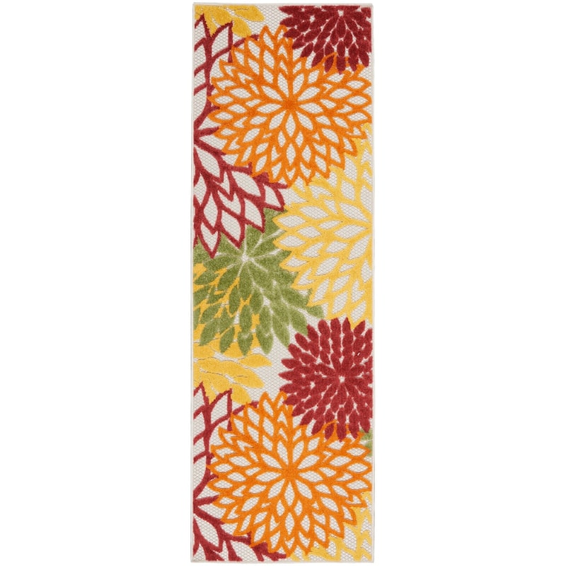Nourison Aloha Floral Modern, Indoor/Outdoor Area Rug - 2'3" x 12' - Red/Multi/Colored