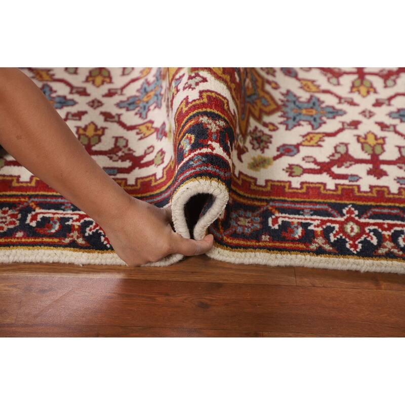 Ivory Geometric Heriz Serapi Oriental Runner Rug Handmade Wool Carpet - 2'7"x 10'10"