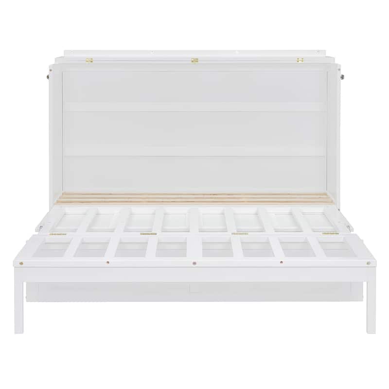 Queen Size Modern Design Murphy Bed, Wood Folding Cabinet Bed, No Box Spring Murphy Bed Frame