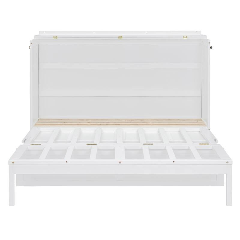 Space-Saving Queen Size Murphy Bed in White/Gray with Sturdy Pine Wood and MDF Construction