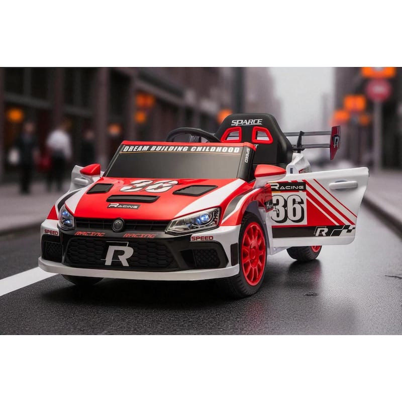12V Kids Ride On Car with Remote Control, Dual 30W Motors, Music, LED Lights, Seat Belt & Shock Absorbers, Ages 5-8
