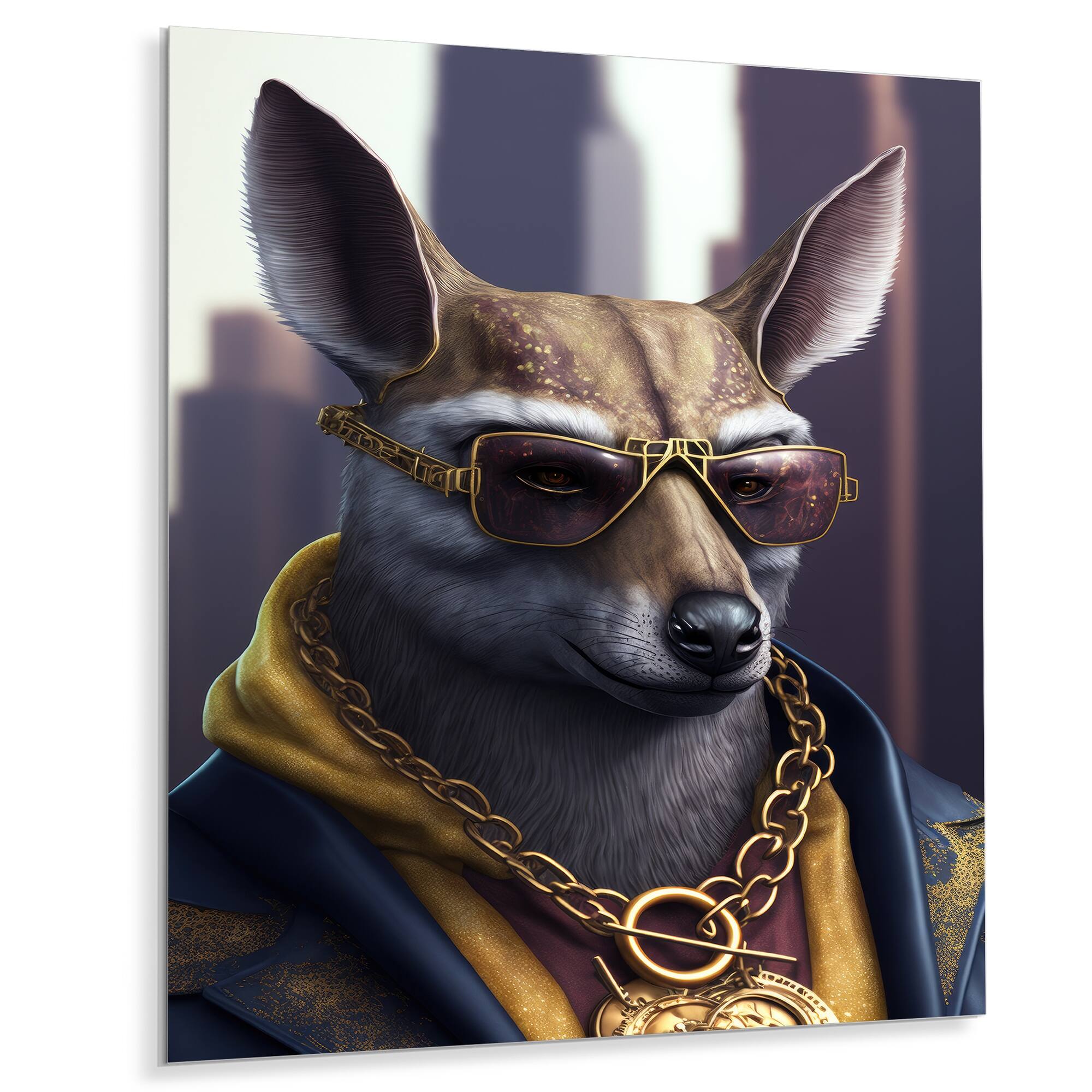 Designart 'Kangaroo Gangster In NYC ' Animals Kangaroo Gangster Mafia Metal Wall Art Bed Bath