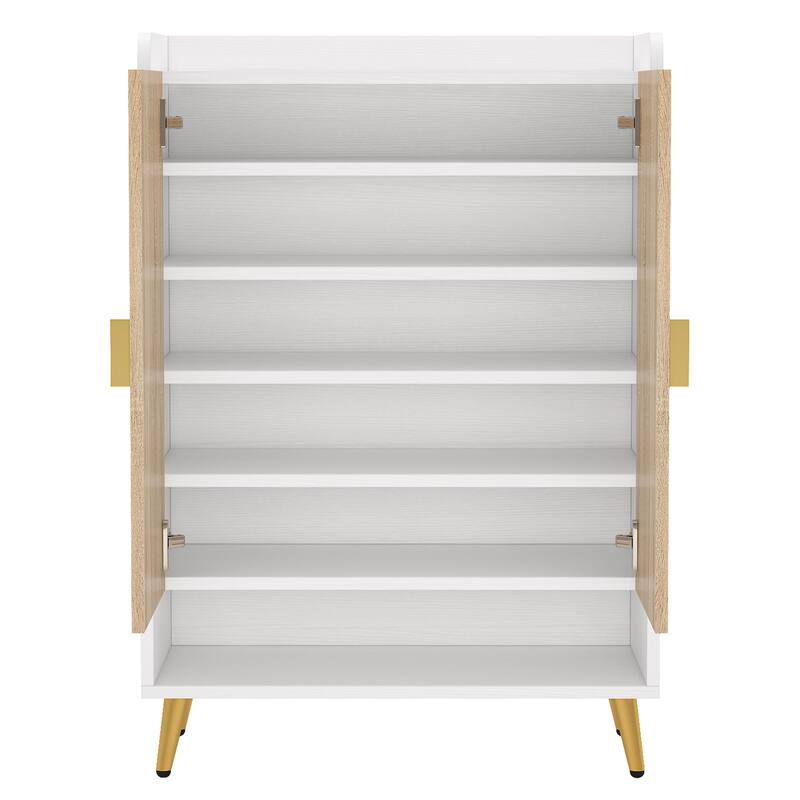 29" White & Natural Wooden Shoe Cabinet, 7-Tier