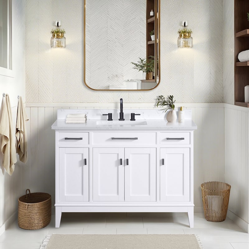 Madison 48 in. Single Sink Bathroom Vanity with Engineered Stone Top - 49" x 22"D x 35"H - White