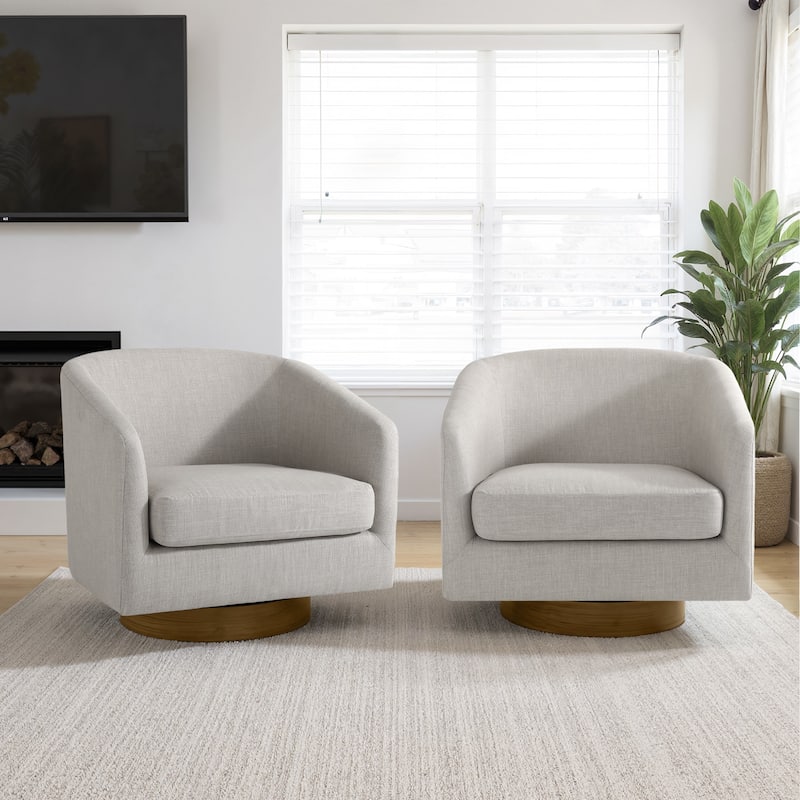 Faux Leather Wide Seat Swivel Barrel Chair