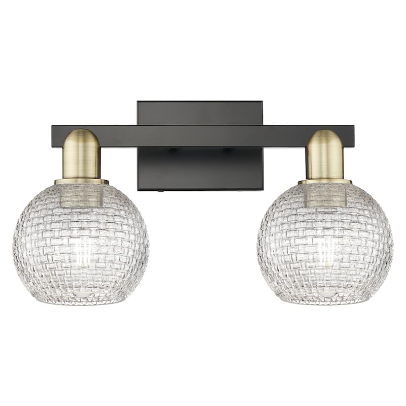Innovations Lighting 716-2W-10-17 Athens Vanity Athens 2 Light 17" - Black Antique Brass / Clear Basketweave