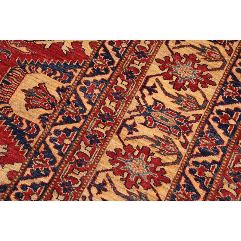 Southwestern Super Kazak Phoenix Red/Gold Hand Knotted Wool Rug - 9'9'' x 13'3''