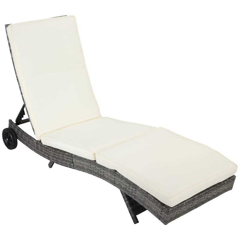 Outsunny Outdoor PE Rattan Patio Chaise Lounge Chair with 5 Backrest Angles & 2 Wheels for Easy Movement, Grey